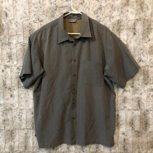 Quest Mens XL Button Up Short Sleeve Shirt Gray Lightweight Casual Preppy